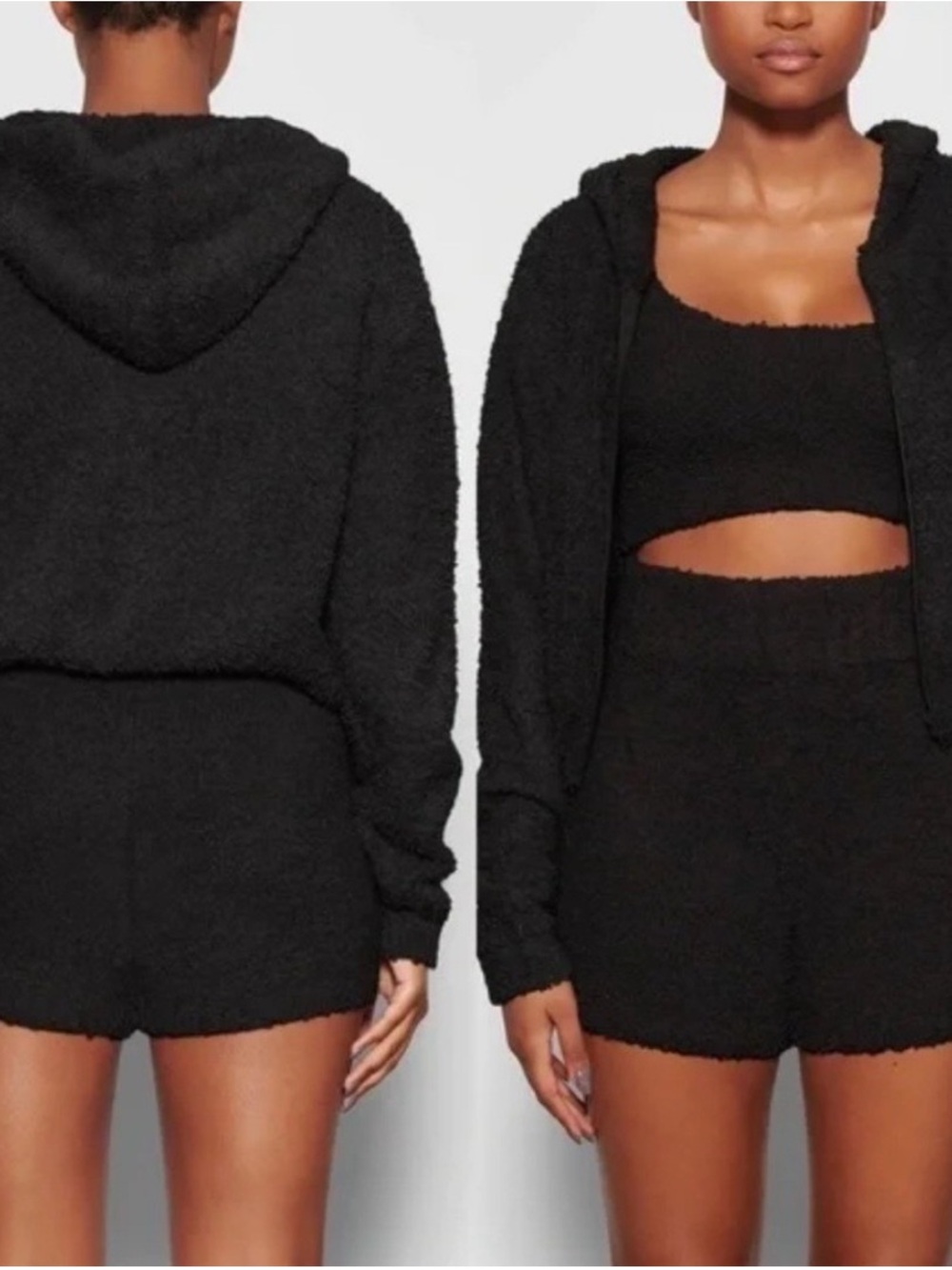 SKIMS Black plush cozy zip up